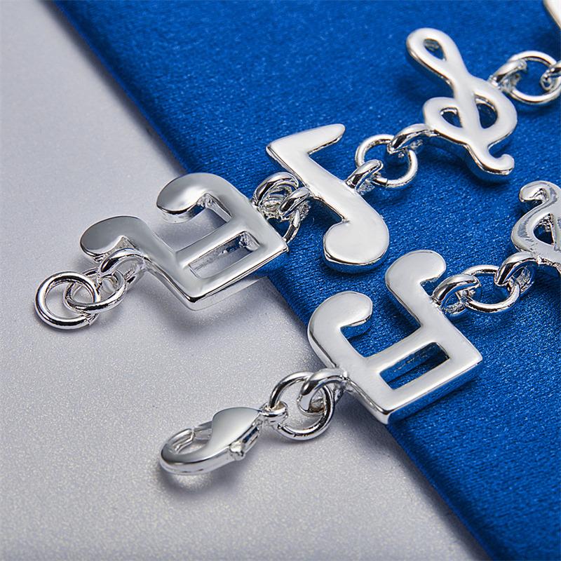 Elegant 925 Sterling Silver 8-inch Exquisite Musical Note Bracelet, Fashionable Women's Wedding Accessories, Party Jewelry