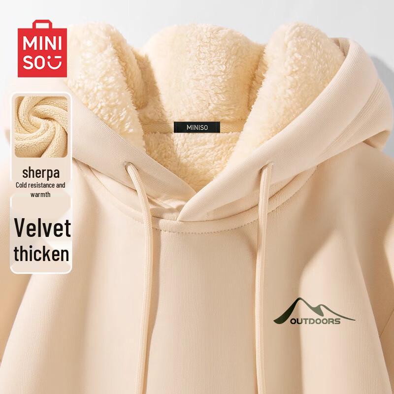 MINISO Men's Heavyweight Hooded Sweatshirt with Lamb Fleece Lining