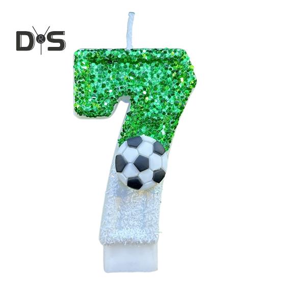 Fußball-Geburtstagskerze, umweltfreundlich, geruchsneutral, Pailletten-Design, einfach zu verwenden, langlebig, Kerze mit den Zahlen 0–9, Kuchendekoration