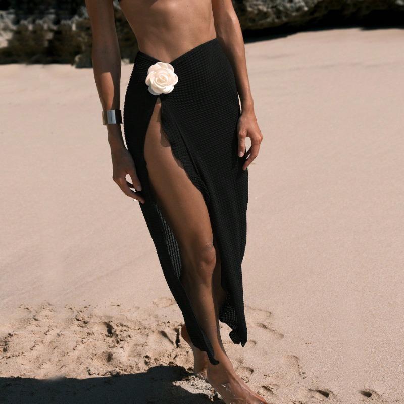 New Spice Girl niche long dress flower beach suit solid color bikini three-piece vacation swimsuit women