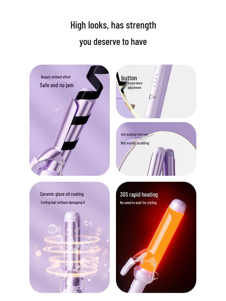 Ceramic Curling Iron for Big Waves & Bangs - Inward/Outward Curls, Hair-Friendly, Lazy Electric Design.