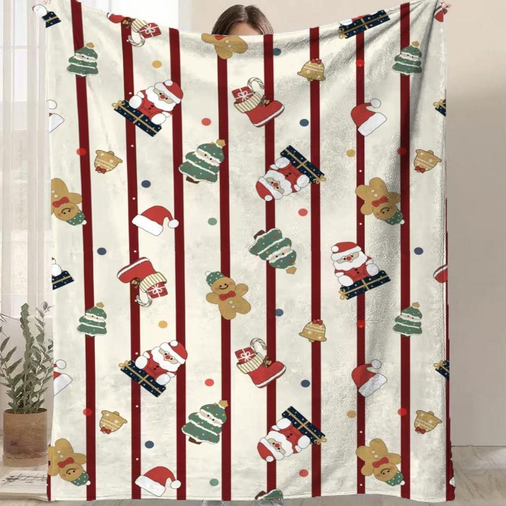 Cartoon Santa Claus Printed Blanket for Sofa Bed Travel Camping Living Room Office Conditioning Blanket for All Seasons Gifts