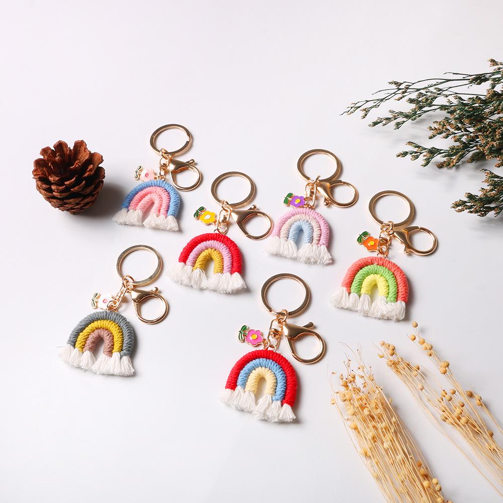 Handmade Multicolor Gradient Crochet Rainbow Tassel Keychain Accessory