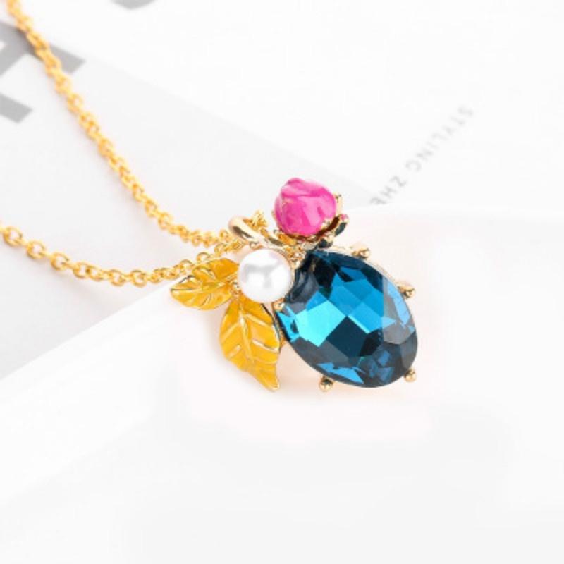 Hot Sale Bee Insect Pendant Necklace For Women Gift Champagne Zircon Gold Color Chain Necklace