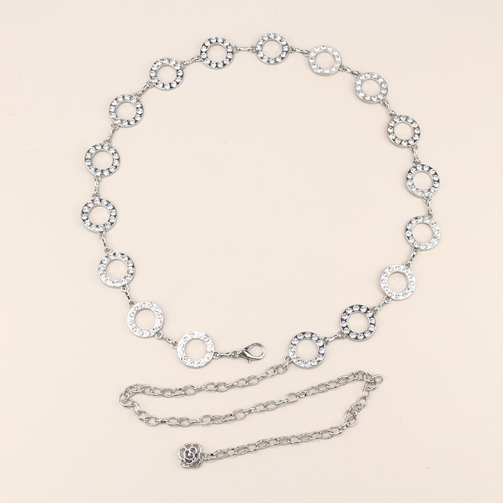 Waist Chain Women'S High Sense Women'S Retro Silver Diamond Circle Summer Skirt Metal Chain Belt