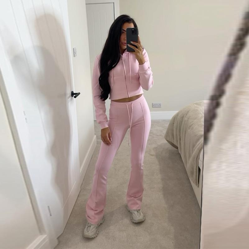 Flared Pants Sets Women 2 Pieces 2025 New Fashion Hoodie Coat Women Suit Casual Two Piece Set Women Outfits