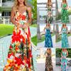 Women Fashion V-neck Floral Print Patchwork Sleeveless Floor-length Dresses