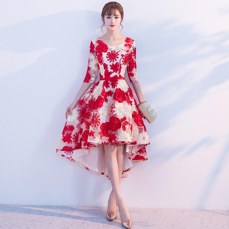 

Toast Clothing Bride New Fashion Front Short Back Long Wedding Engagement Back Door Clothing Celebrity Party Evening Dress XS красный