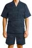 One Ambu Jinbei Pajama Short Sleeves and Shijira Navy Size L Men's Set, Shorts, 100% Cotton, Yukata, Sleepwear, 5/8 Sleeves, Weave, Blue,