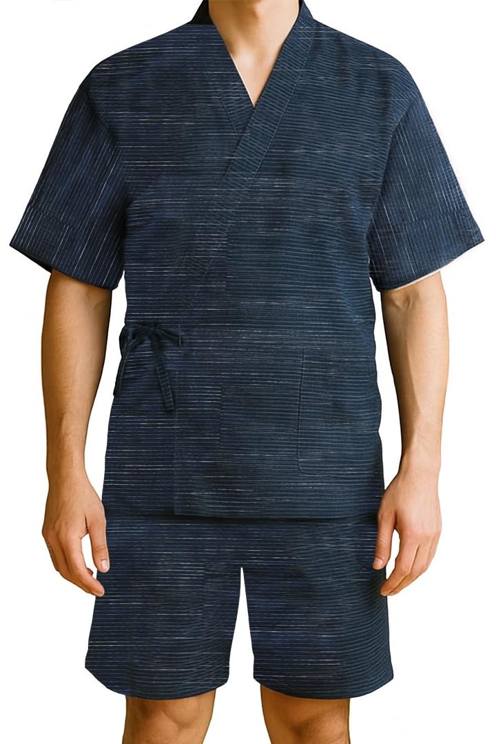 

Один Амбу Джинбей Пижамный Комплект с Короткими Рукавами и Сидзирой Темно-синий Размер L Мужской Комплект, Шорты, 100% Хлопок, Юката, Домашняя одежда, Рукава 5/8, Плетение, Синий,