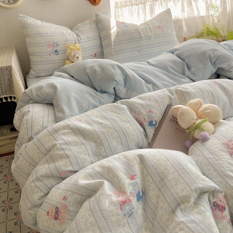 A-Typ Doppelgarn Vierteiliges Heimtextil Bettwäscheset Cartoon Bettlaken Bettbezug Studentenwohnheim Dreiteiliges Bettwäscheset