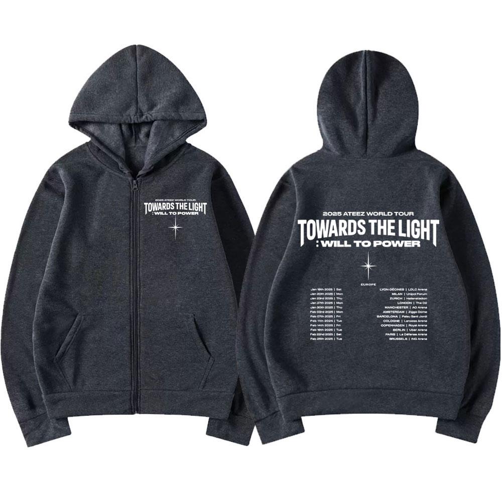 The 2025 World Tour Is Heading Towards Brightness, Featuring Zippered Hoodies for Men and Women, Kpop Long Sleeved Zippered Sportswear Jackets