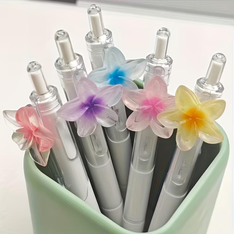 10-Pcs Colorful Small Flower Ballpoint Pens (2pcs Pens And 8pcs Refills) Random Colors, 0.5Mm Black Ink, Cute Flower Quick-Dry Writing Pens