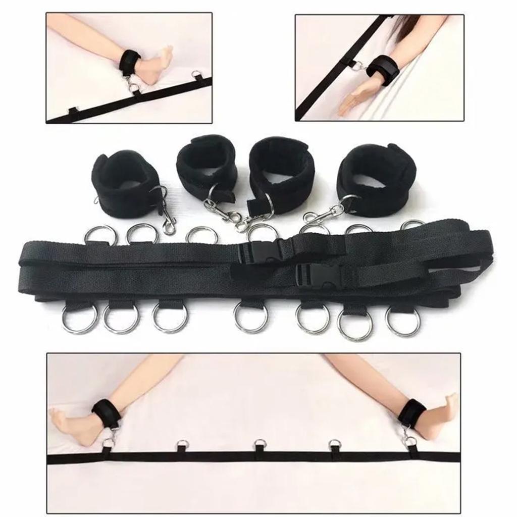 Couple Bondage Kit Set Bed Restraint Sex Toy Handcuff Ankle Cuff Sets Adult Sex Game Strap Open Thigh Tool Eye Blinder Sets