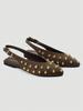Brown Pointed Toe Mary Jane Backless Slip-on Sandals, Gold Metal Ball Decor, Adjustable Back Strap