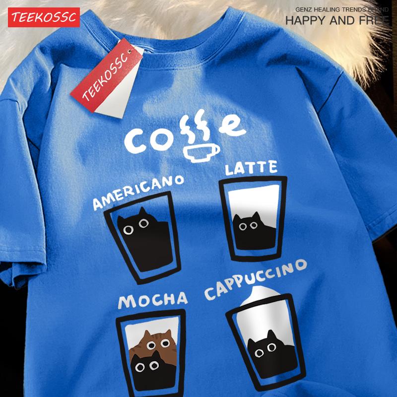 American Retro Trendy Cat Cotton T-shirt Casual Round Neck Men Women Summer Loose Couple Short Sleeved Tops Tee Harajuku Y2k