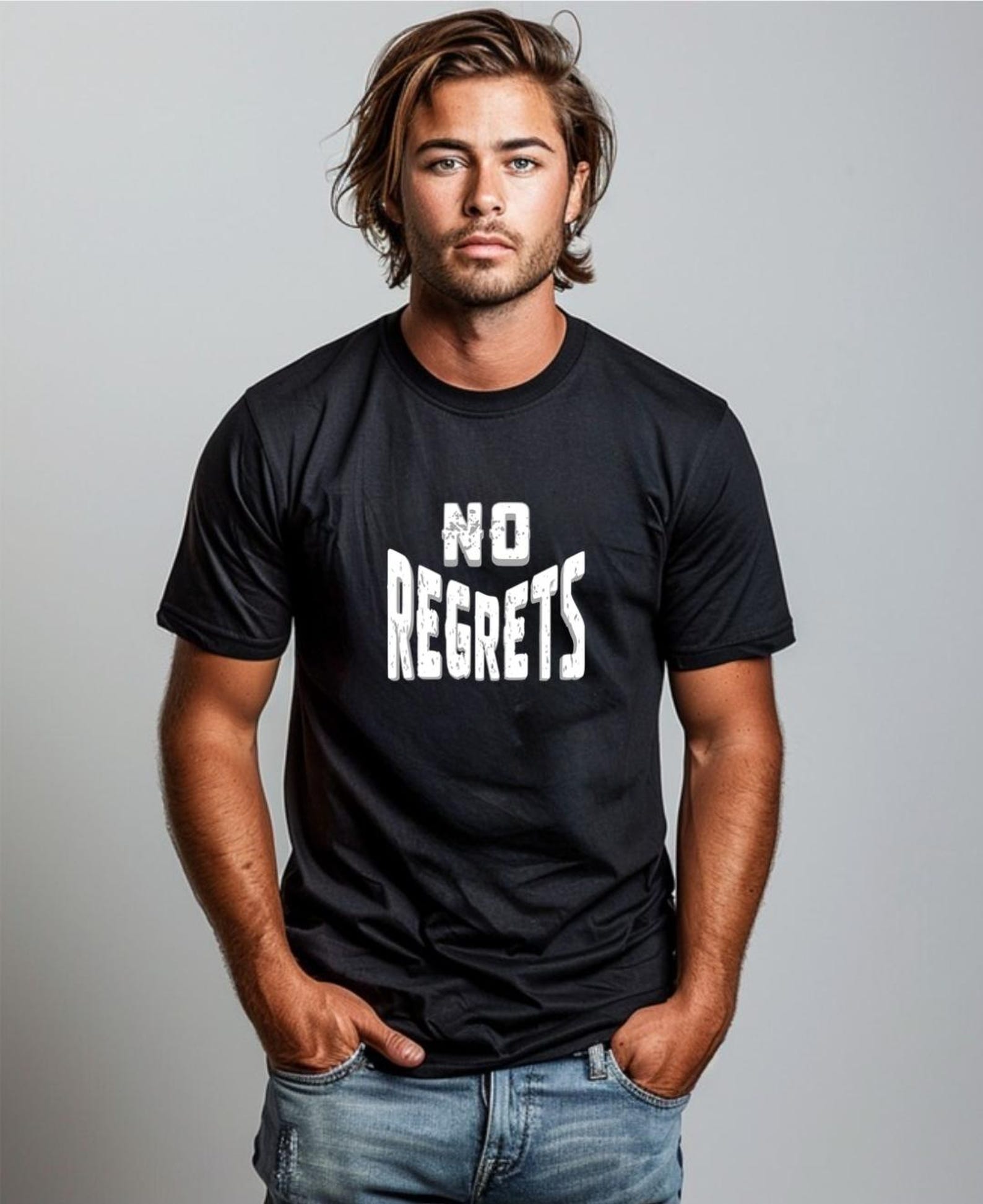 No Regrets Shirt, Motivational Quote T-Shirt, Bold Graphic Tee, Inspirational Statement Shirt, Minimalist Quote Shirt M