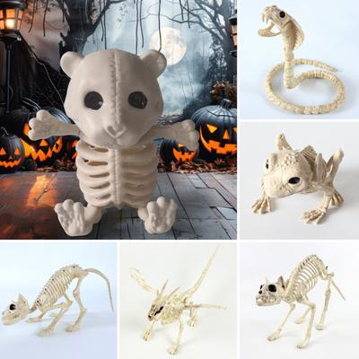Dekoracja Halloween Mini Szkielet Kości Statuetki Ruchome Szczur Pies Pająk Kot Sowa Figurka Szkieletu