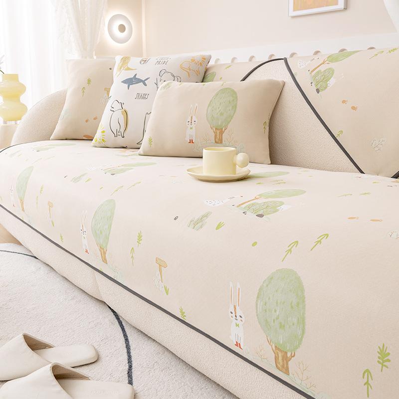 

Summer Sofa Cushion Simple Modern Cream Wind Mat Seat Cushion Beige Cartoon Breathable Non-Slip Ice Silk Sofa Cover 70*70cm