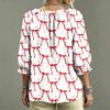 Women's Printed V-Neck Blouse with Tie and Ruffle Trim for Casual Wear