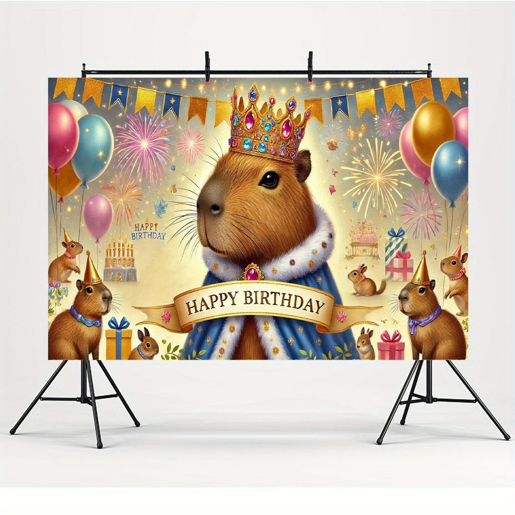 1 Capybara King Birthday celebration a cute capybara durable polyester banner for birthday party decoration