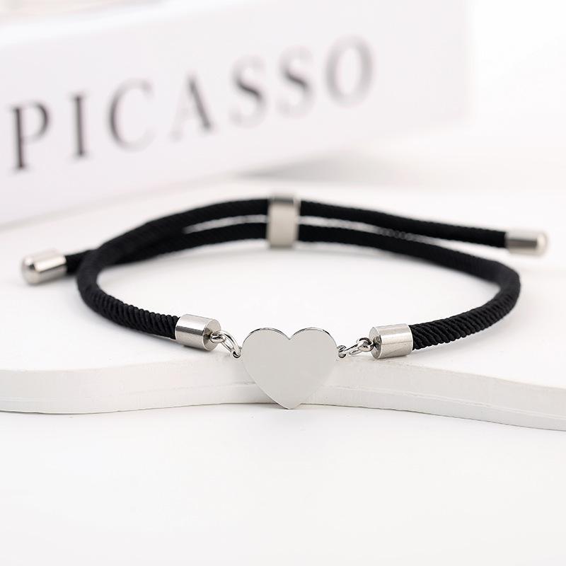 15mm Heart-Shaped Adjustable Stainless Steel Multi-Color Milan Rope Bracelet with Blank UV Laser Printing Surface