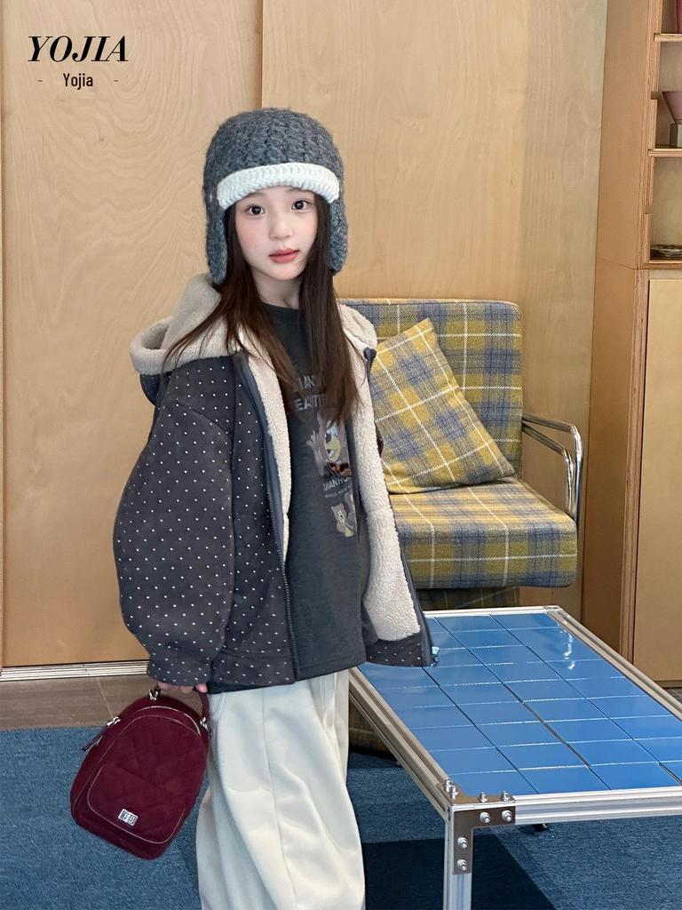 YOJIA Girls' Stylish Hooded Jacket, Thickened and Warm for Big Kids, Winter 2025 Edition.
