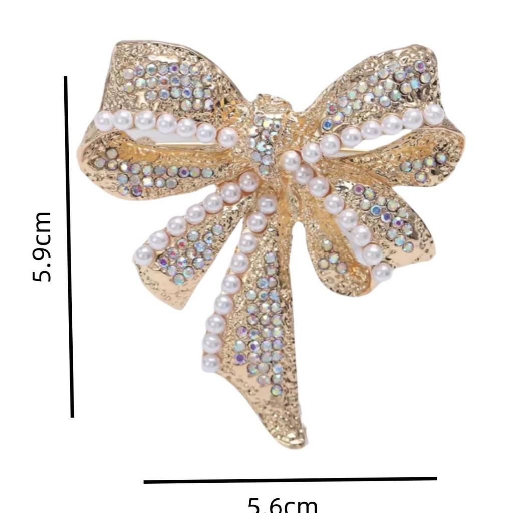 Vintage Alloy Pearl Bow Brooch - Women's Fashion Jewelry Pin for Suits and Coats