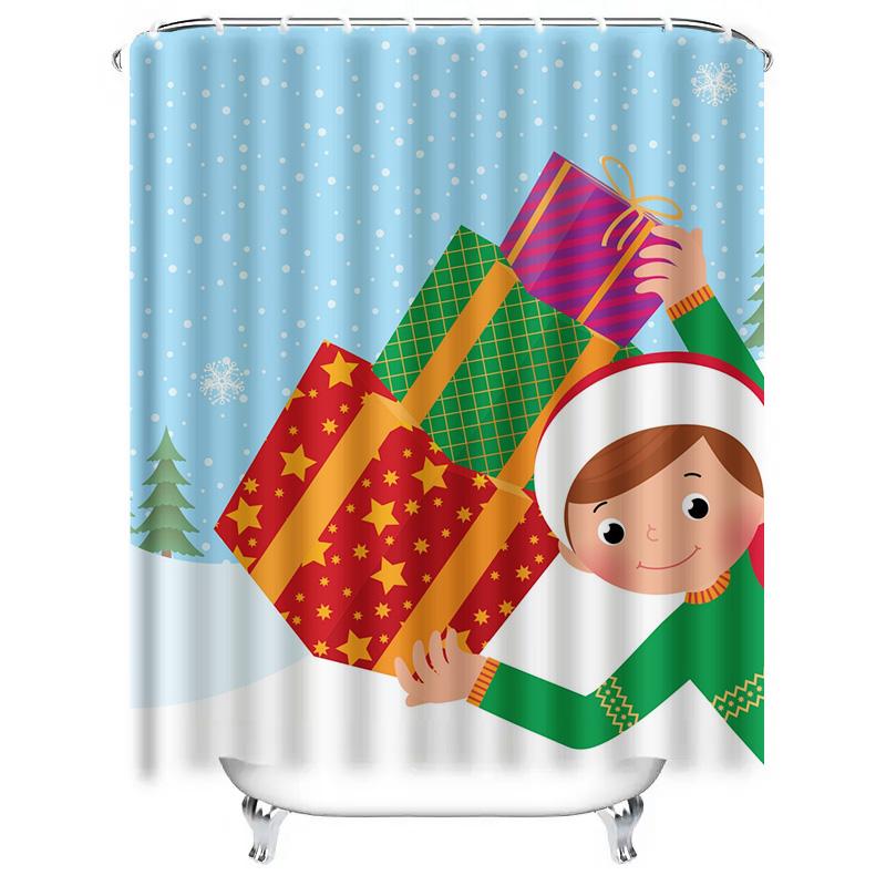 TU Christmas Shower Curtain Festive Holiday Decor Waterproof Bathroom Set Merry Xmas Pattern Backdrop Holiday Home Decoration Fe