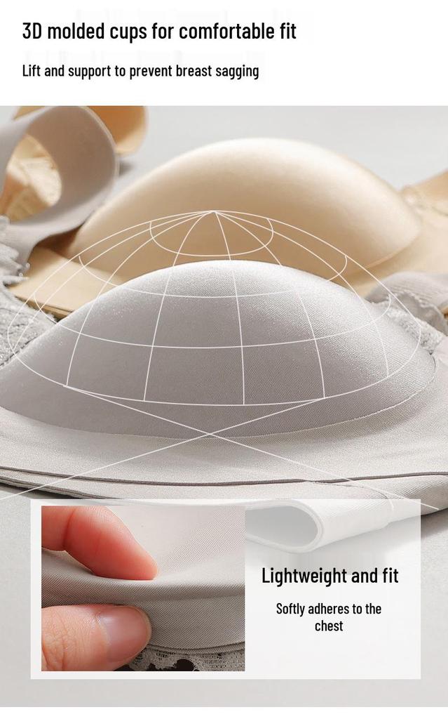 Women's Lace Edge Seamless Satin Bra - Minimizes Large Busts, Push-Up, Summer Thin, No Underwire, Comfortable & Breathable.