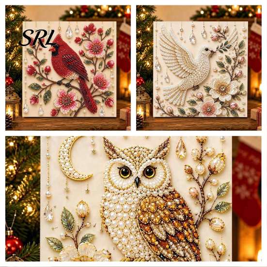 Relaxing Hobbies for Stress Relief Bird Faux Pearl Painting Kit, Flower And Art DIY Artistic Activities Kids Teens Owl Red Craft Set Adults, Home Wall