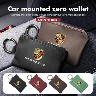 UQMW3 Auto Leer Sleutel Portemonnee Kaart Tas Embleem sleutelhanger Pouch Voor 911 718 Taycan Panamera Cayenne Macan Boxster Cayman Pajun 918