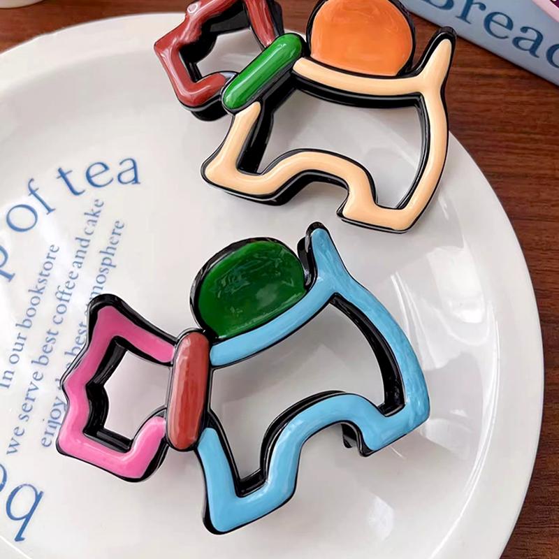 1Pc Cartoon Dog Shape Colorful Hair Claw Cute Hollow Out Creative Grab Clip Female Plastic Hair Clip