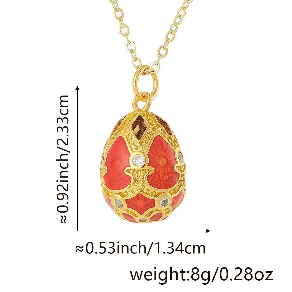 Women's Elegant Vintage Inlaid Diamond Temperament Water Drop Hollow Egg Pendant Necklace Copper 18K Gold Plated Jewelry