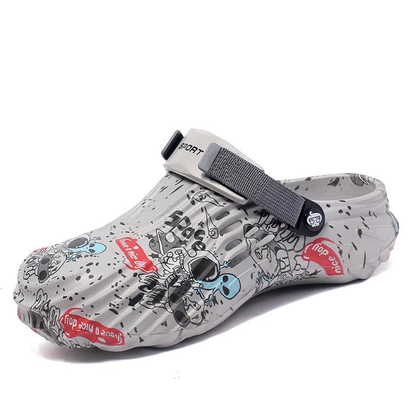 

Большие размеры 46 47 Новые мужские сандалии-сабо Летние тапочки с граффити Мужская садовая обувь Мужские и женские туфли для отдыха на плоской подошве 40