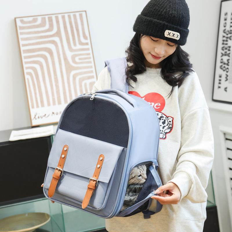 Cat Bag Portable Dog and Cat Backpack Pet Schoolbag Breathable Canvas Cage Cat Bag Pet Supplies