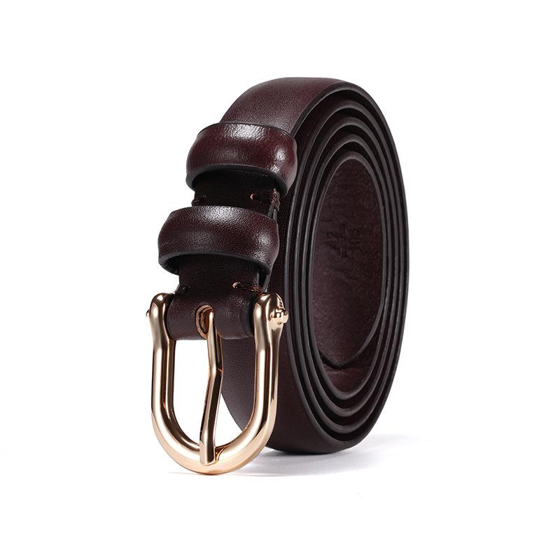 Women's Belt Head Layer Belt Trendy Women's Thin Genuine Leather Belt Fashionable Simple Pin Buckle Dress Decorative Trouser Belt