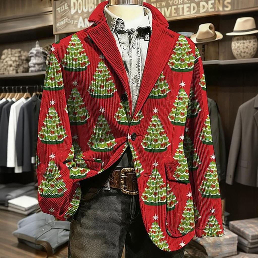 Men's Printed Corduroy Warm Pocket Suit Jacket Cardigan Men's Casual Suit