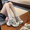 2025 autumn new Internet celebrity explosion mesh silver double thick sole heightening leisure sports dad shoes tide