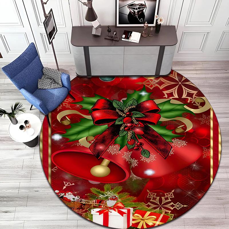 Cute Christmas Day Gift Bell Santa Claus Snowman Christmas Tree round rug Home Soft Decorative Anti slip Chair Mat Carpet Outdoor Floor Mat Carpet 106