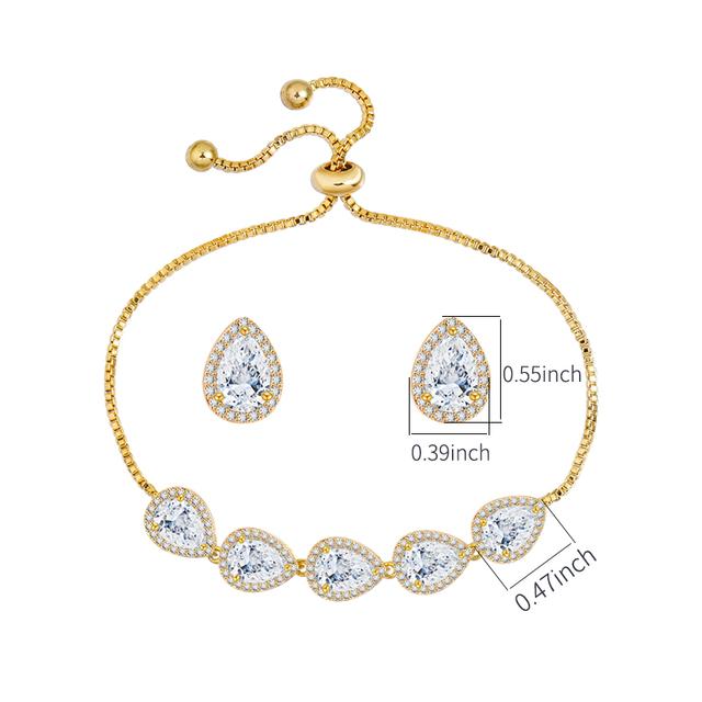 

Halo Teardrop Cubic Zirconia Cz Crystal Свадебный браслет и серьги Комплект свадебных украшений Подарок для подружки невесты