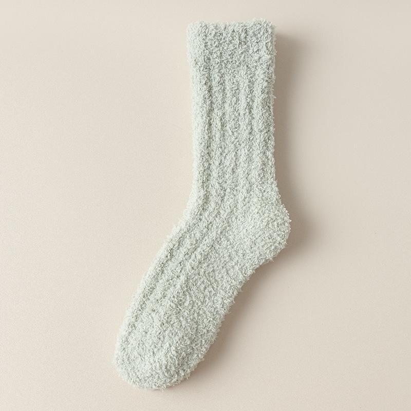 Women's Warm Mid-Tube Coral Fleece Socks - Japanese Style, Pure Color, All-Season Home Lounge Socks