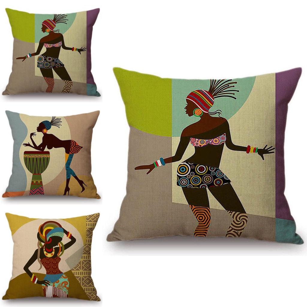 Cartoon Mode Afrikanische Frau Dame Kissenbezüge Premium Leinen Wurfkissenbezug 18 Zoll