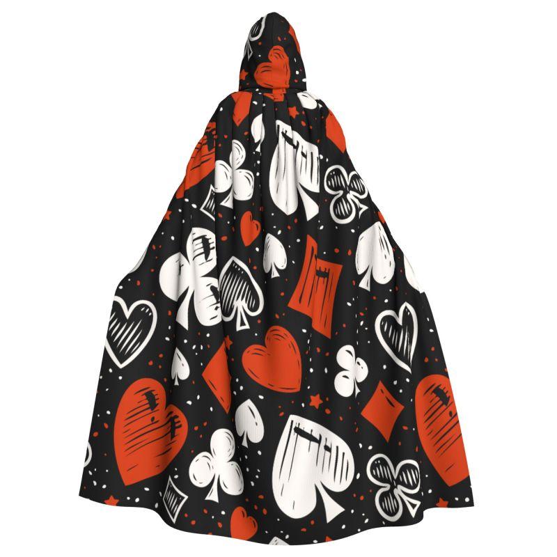 

Poker Red Black Alice in Wonderland Hooded Cloak Unisex Hood Cloak Cosplay Medieval Costume Witch Wicca Elf Purim Carnival Party One Size