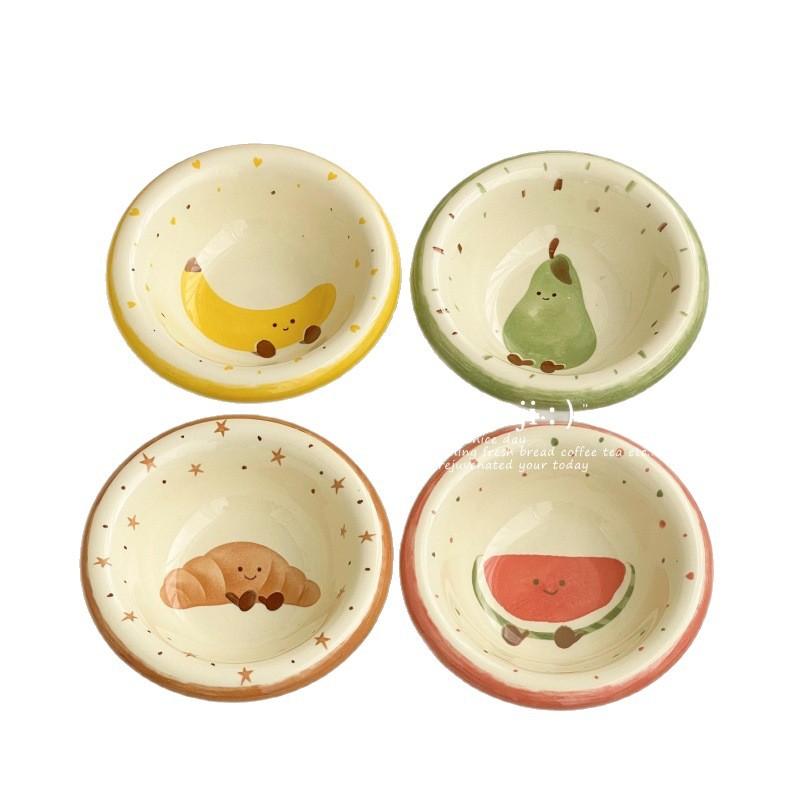 Cute Small Plate with Fruit Pattern, Underglaze Color Ceramic Sauce Plate Tomato Sauce Plate Exquisite Snack Plate