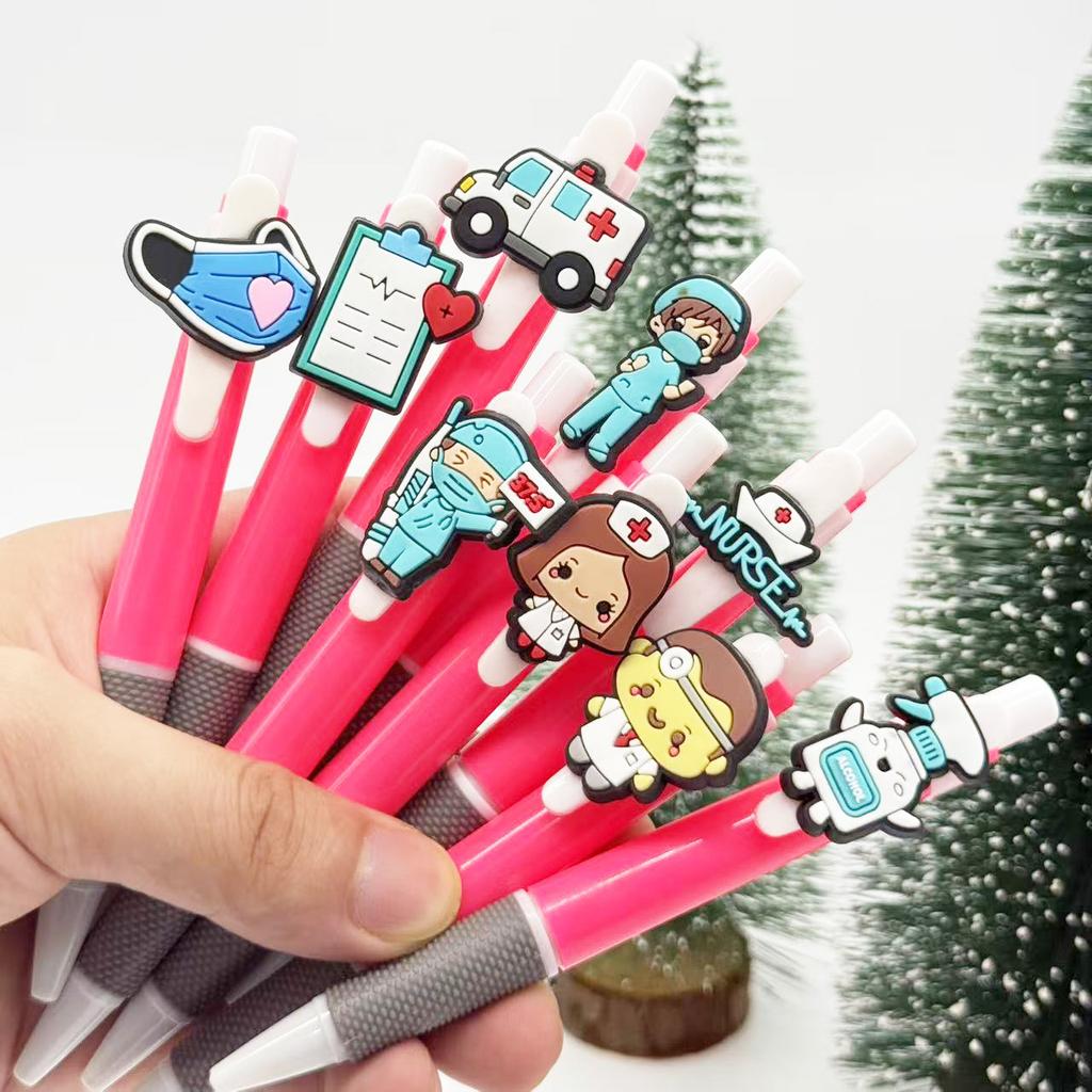 10Pcs Round Ballpoint Pens, Rose Red Medical Series Gel Pens, Suitable for Doctors, Nurses and Students, Christmas Party Stationery Supplies, Ballpoin