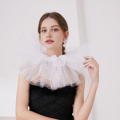 Viktorianischer Retro Mesh Halskrause Kragen Glitzer Mehrlagige Rüschen Falscher Kragen Schal Halloween Tüll Clown Choker für Renaissance Cosplay