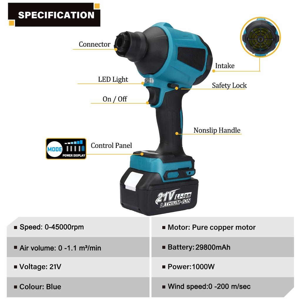 45000RPM Cordless Dust Blower 1000W Inflator Vacuum Multifunction Blower Toy Inflatable Gun With 2Pcs 29800Mah Battery