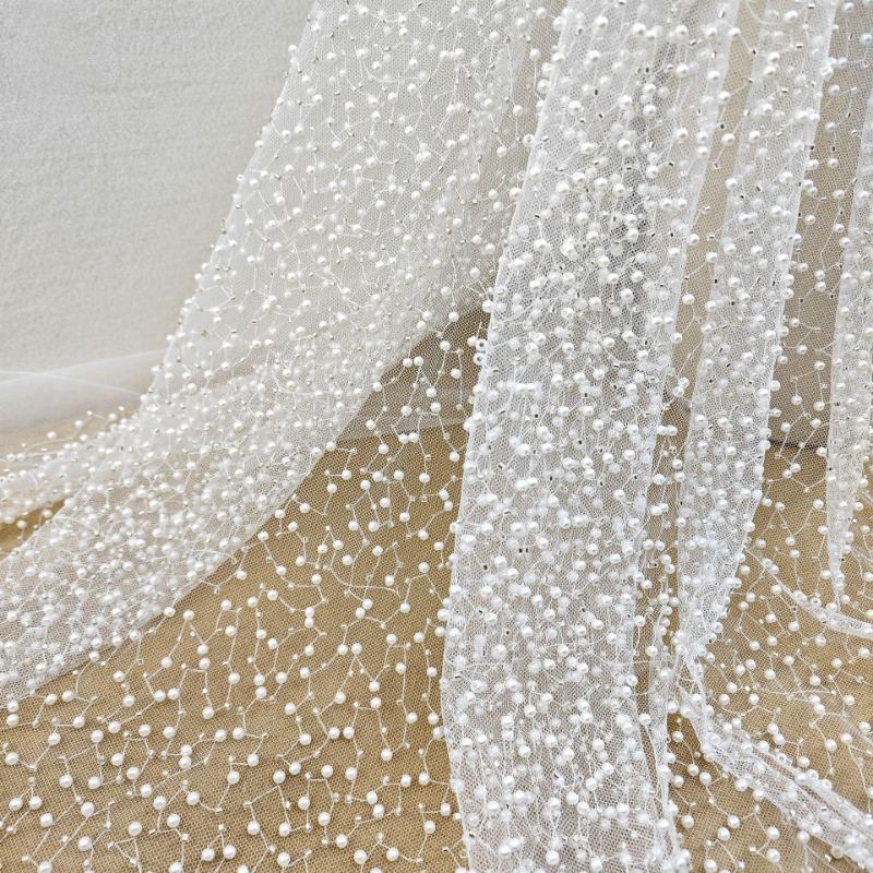 1yard Sequin Embroidery Fabric for Wedding Dress DIY Sewing Elegant Embroidered Beaded Lace Fabric Glitter Evening Dress Cloth