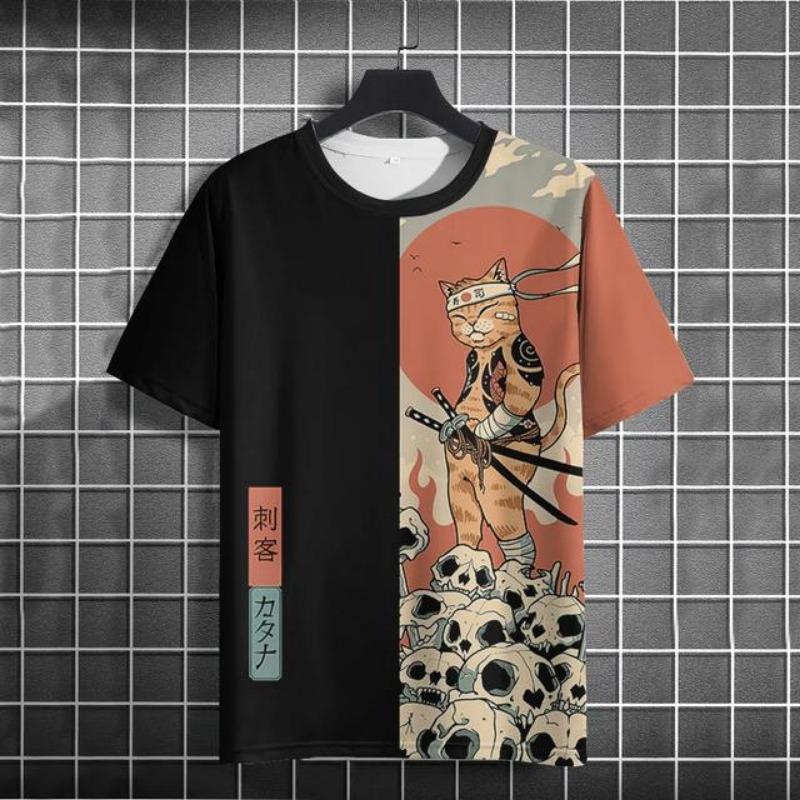 3D Ukiyo-E Animal Print Men's T-Shirt Summer Casual Oversized Short Sleeve T Shirt for Men Fashion Man Clothing 2024 Vintage Tee